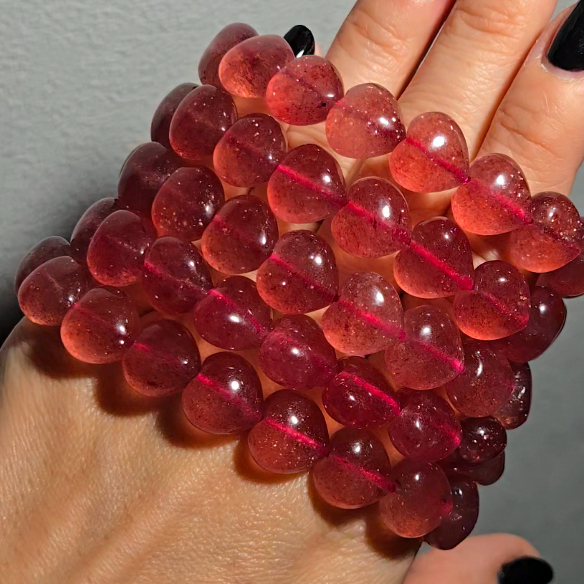 Strawberry quartz heart-shaped 12mm bead bracelets - ST65