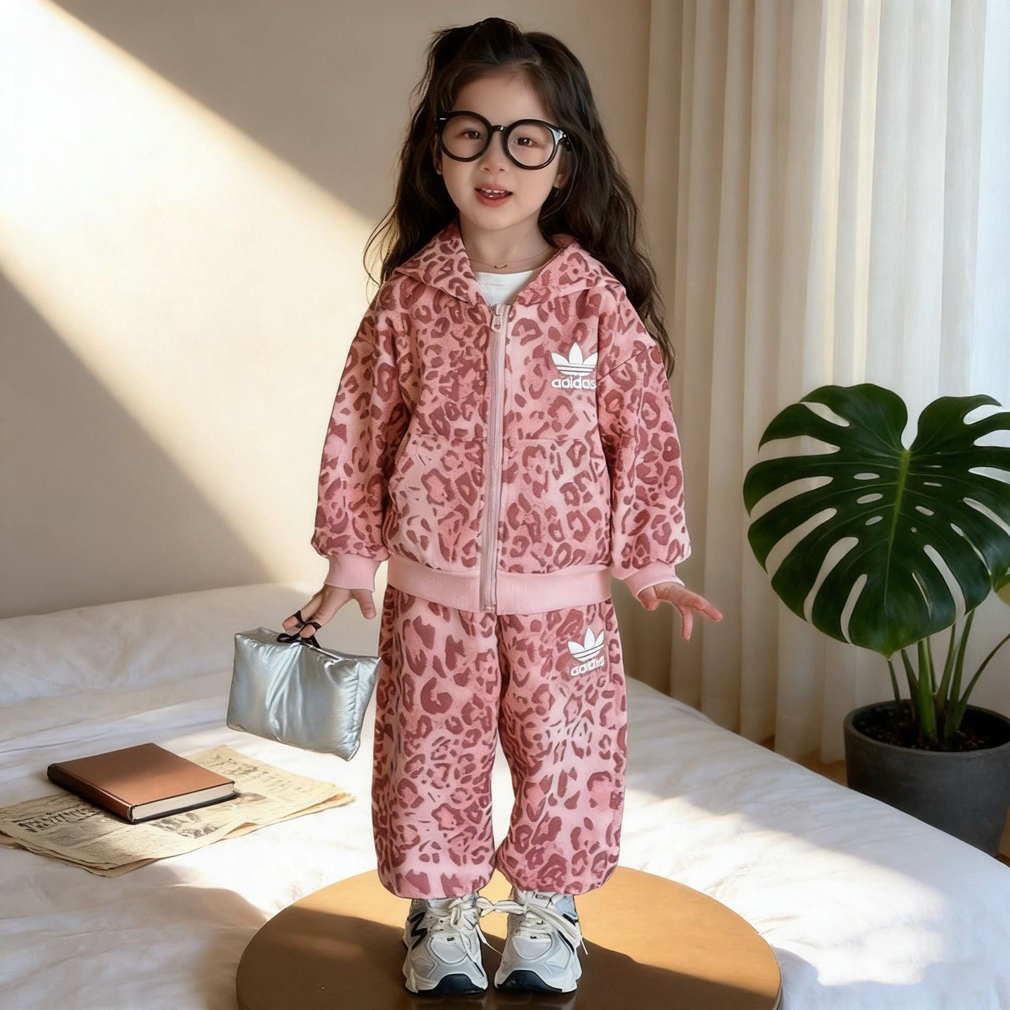 2色選擇/$98套。2套起$90套。廠單ad春季豹紋毛圈套裝