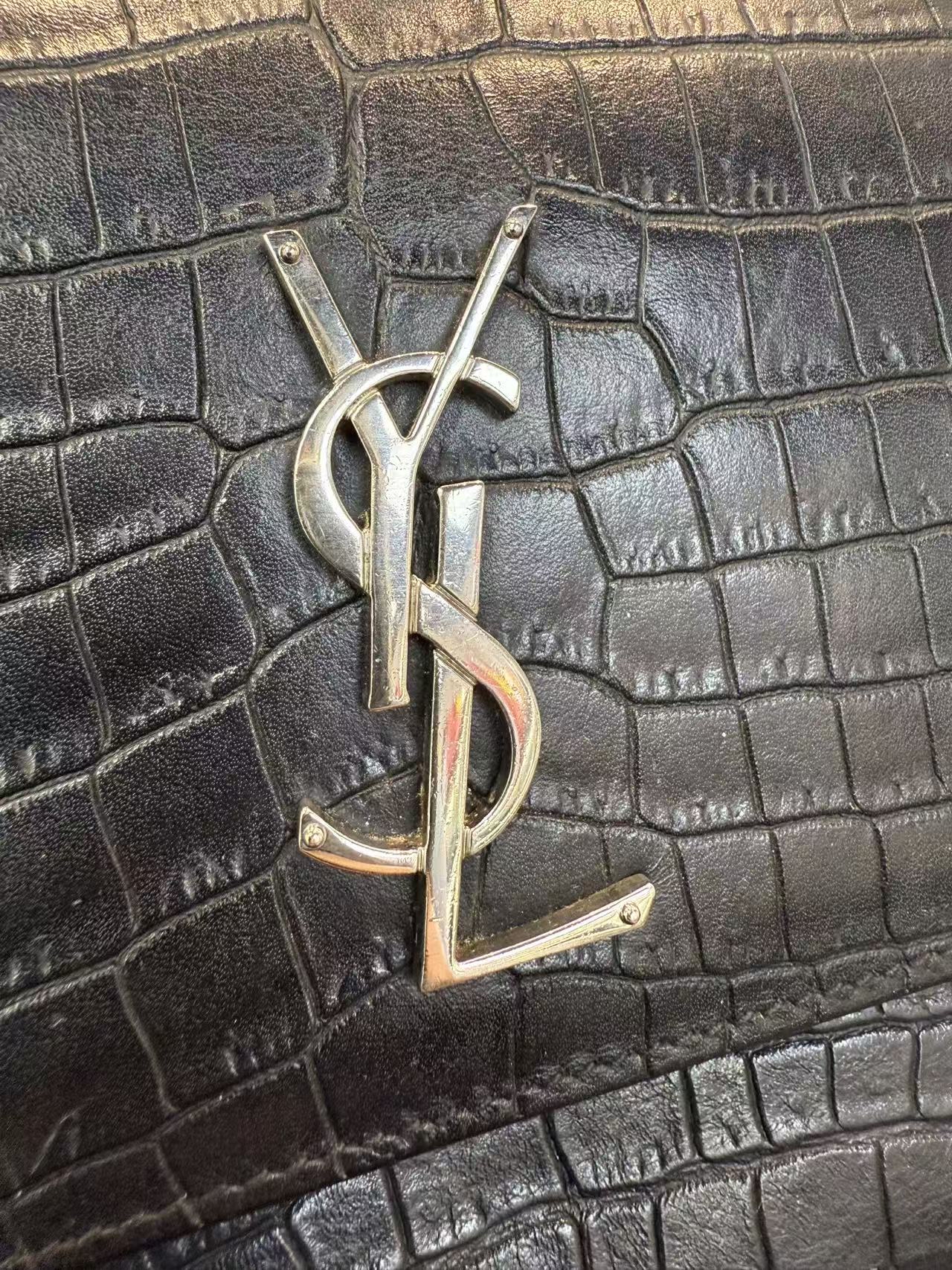 YSL日落包鰐魚壓紋銀Logo鏈條斜孭包