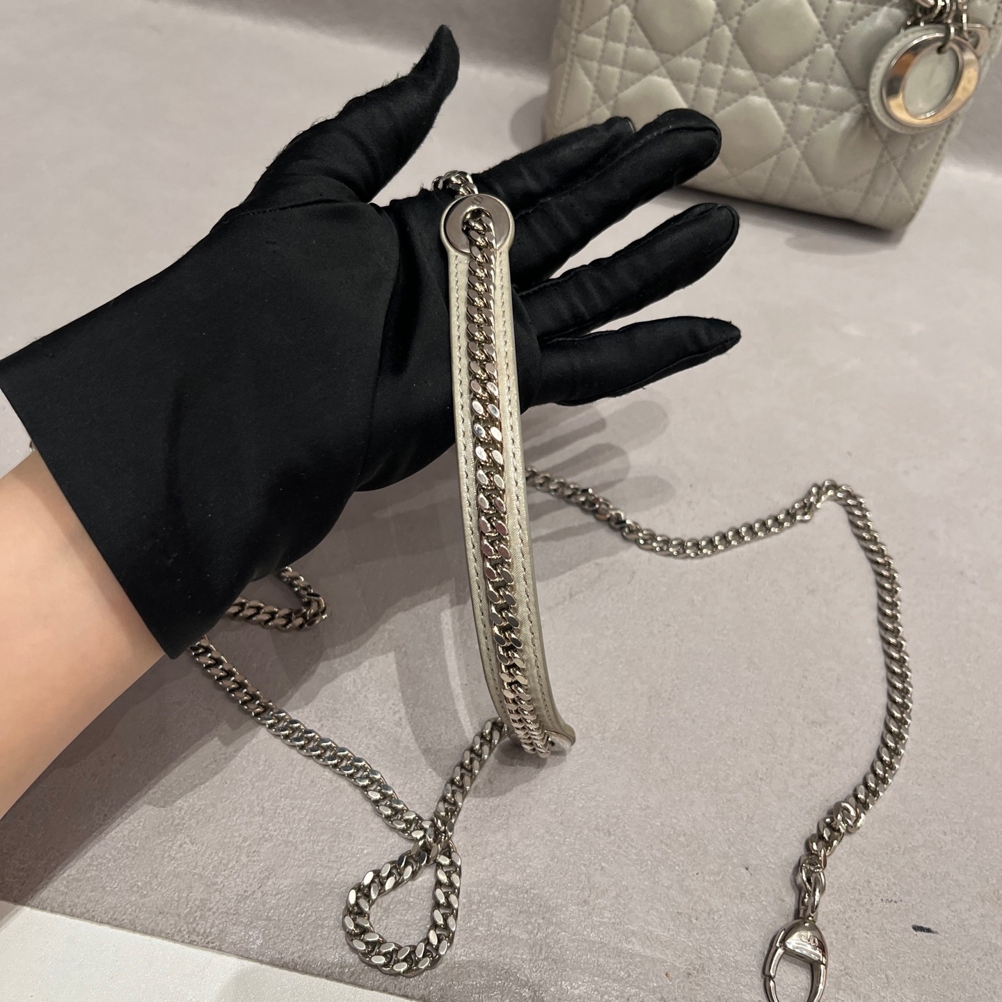 【預訂貨品】Lady dior三格珠光灰銀扣戴妃包