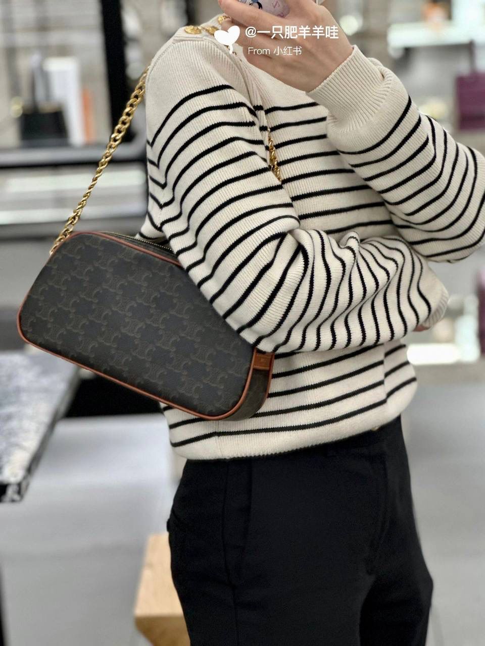 🔥大货实拍图 𝗖𝗘𝗟𝗜𝗡𝗘 ♥️ 𝗠𝗨𝗟𝗧𝗜双肩带相机包 型号：114122 尺寸：24*14*5cm 今日份安利💁‍♀️𝑪𝒆𝒍𝒊𝒏𝒆上新款啦！以独特的设计理念，成为又一个新的精巧之作！此刻有两个链条，真的好爱，即可单肩又可斜挎～