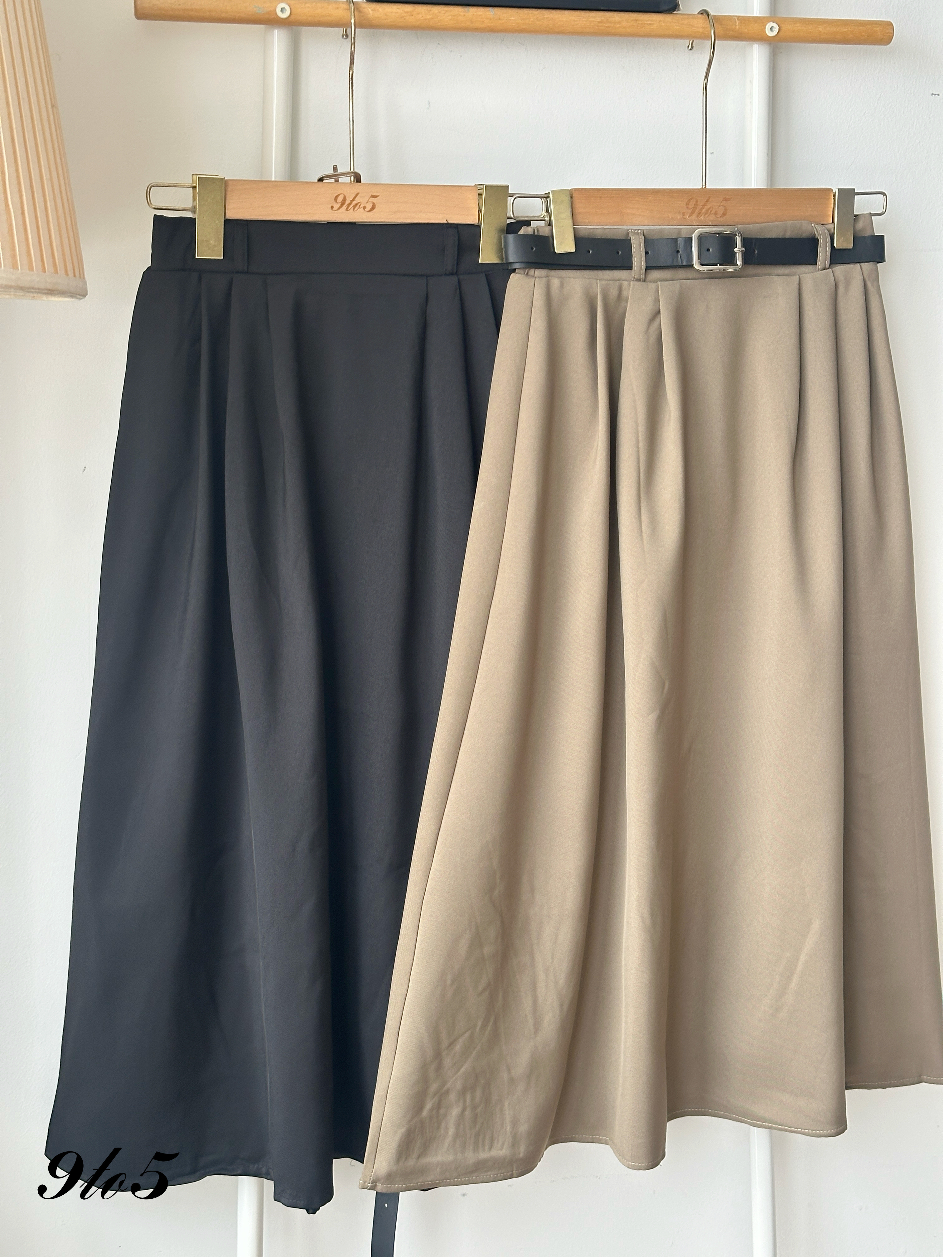 S1866 A Line Long Skirt - Black & Brown