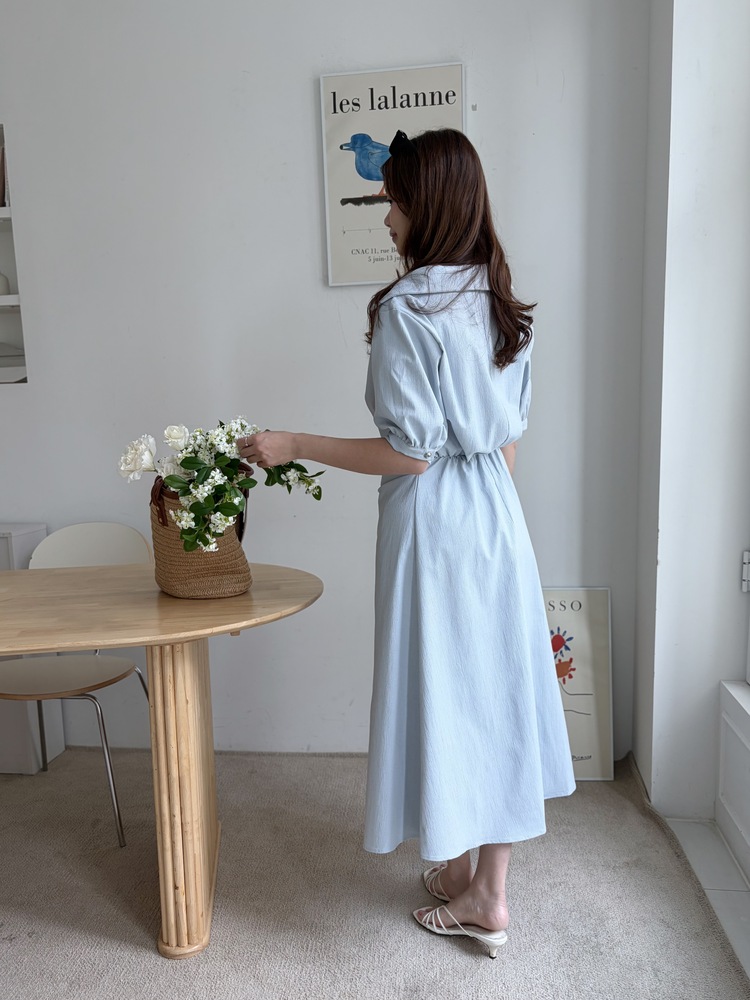 Lena Contoured Waist Dress (Pastel Blue)
