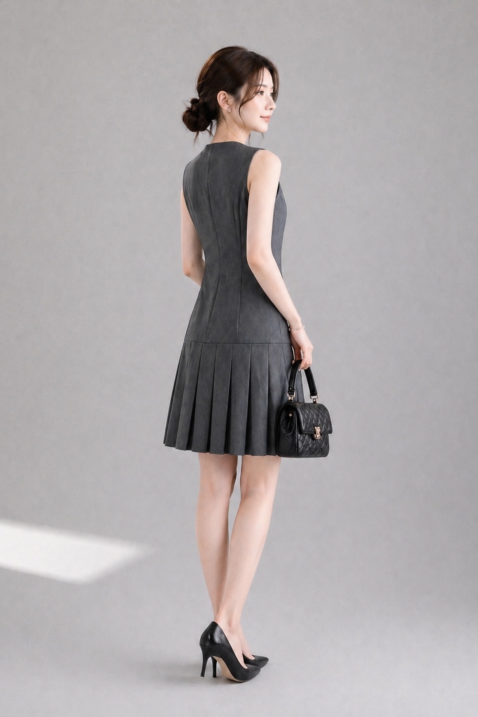 53365 Noir Sculpt Pleated Dress