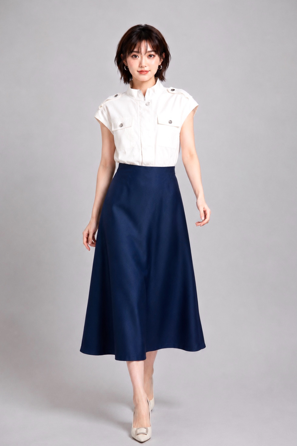 807015 Celeste Satin A-Line Midi Skirt