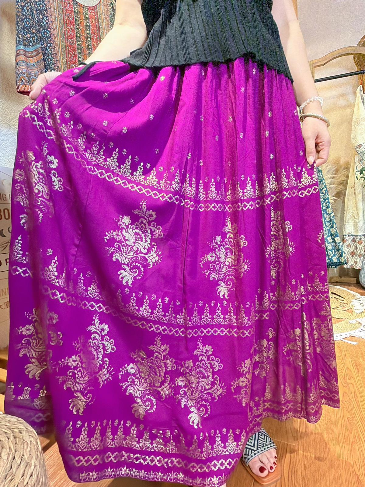 2156 Purple Golden Stamping Skirt with single pocket