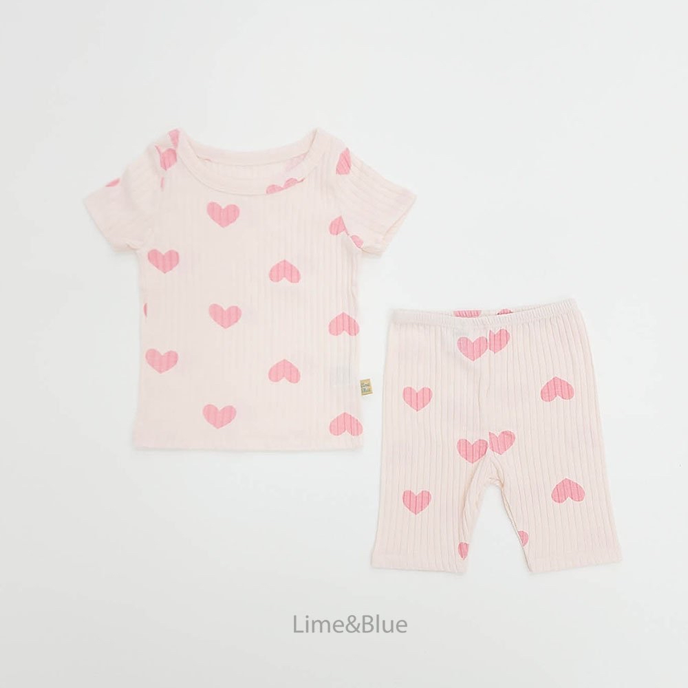 Modal Heart Ribbed Short-Sleeve Set