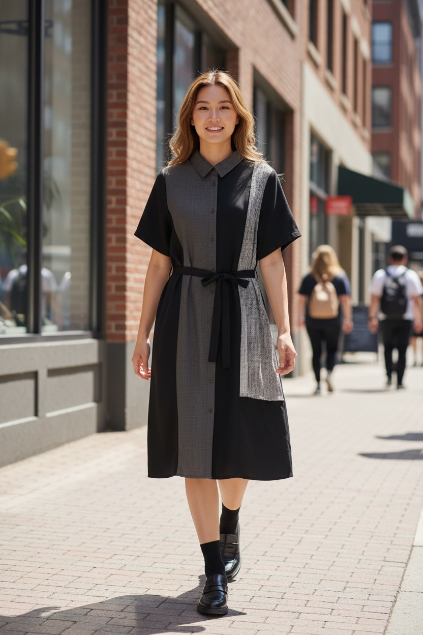 103742 自家系列 拼色連身裙