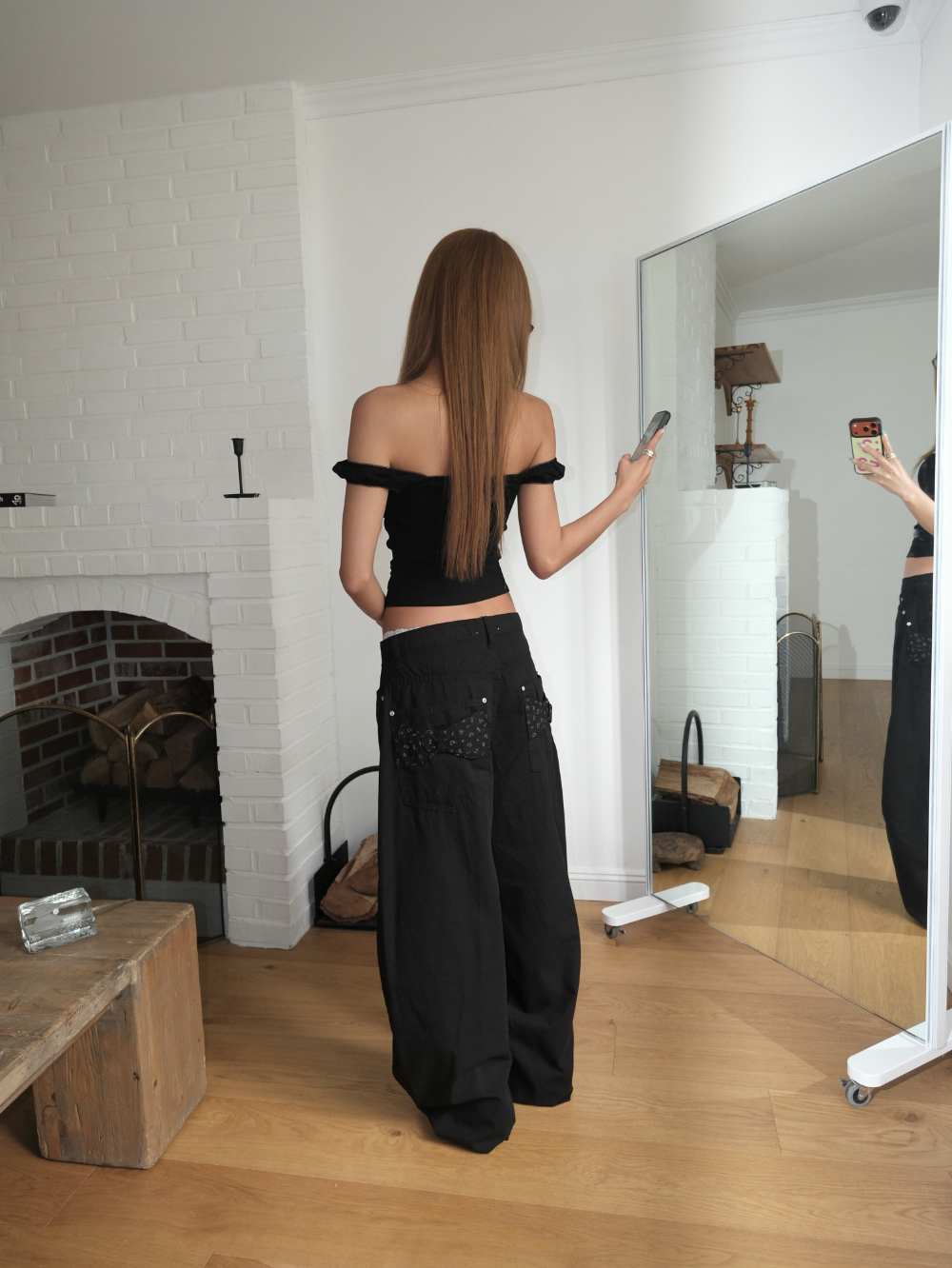 Floral Back-Ribbon Balloon Pants