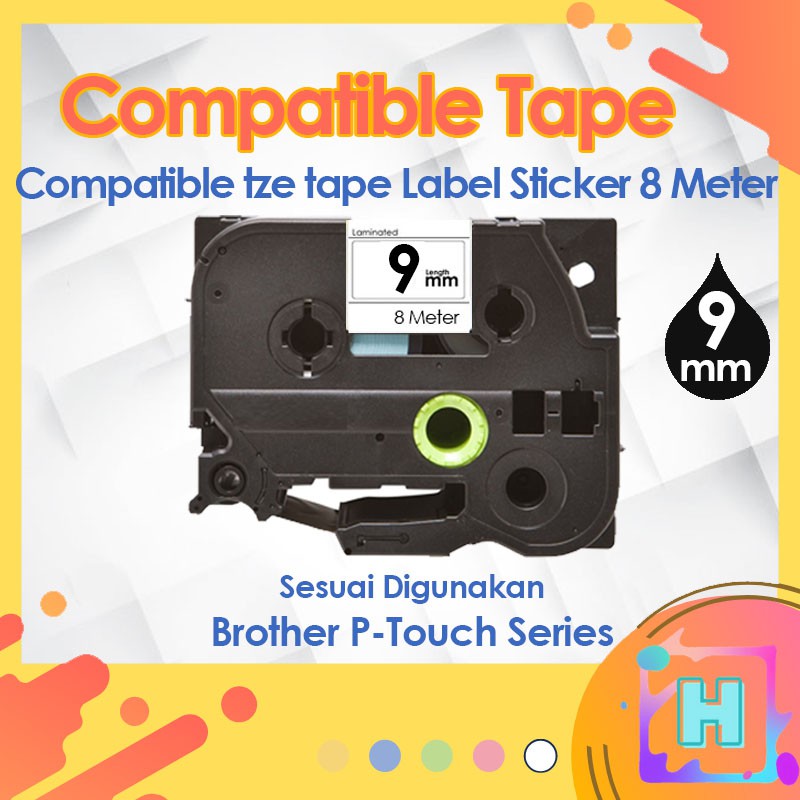 9mm Tze-121 221 621 compatible label tape Label PrinterPT-H110 D210 D450 D600 P700 P750W E110VP E300VP Tape Sticker