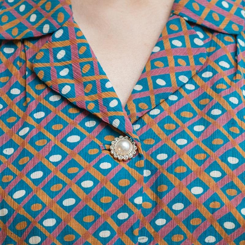 Vintage Trio Colour Simplicity Motif Mid-Sleeve V-Neck ShirtDress(MT1842-14)