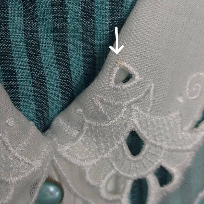 Vintage Embroidered Collar Turquoise Striped Blouse Shirt(MT1606-20)