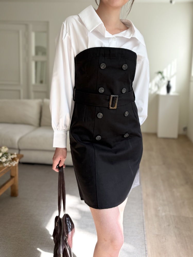 Belted Short Trench Dress (Black)