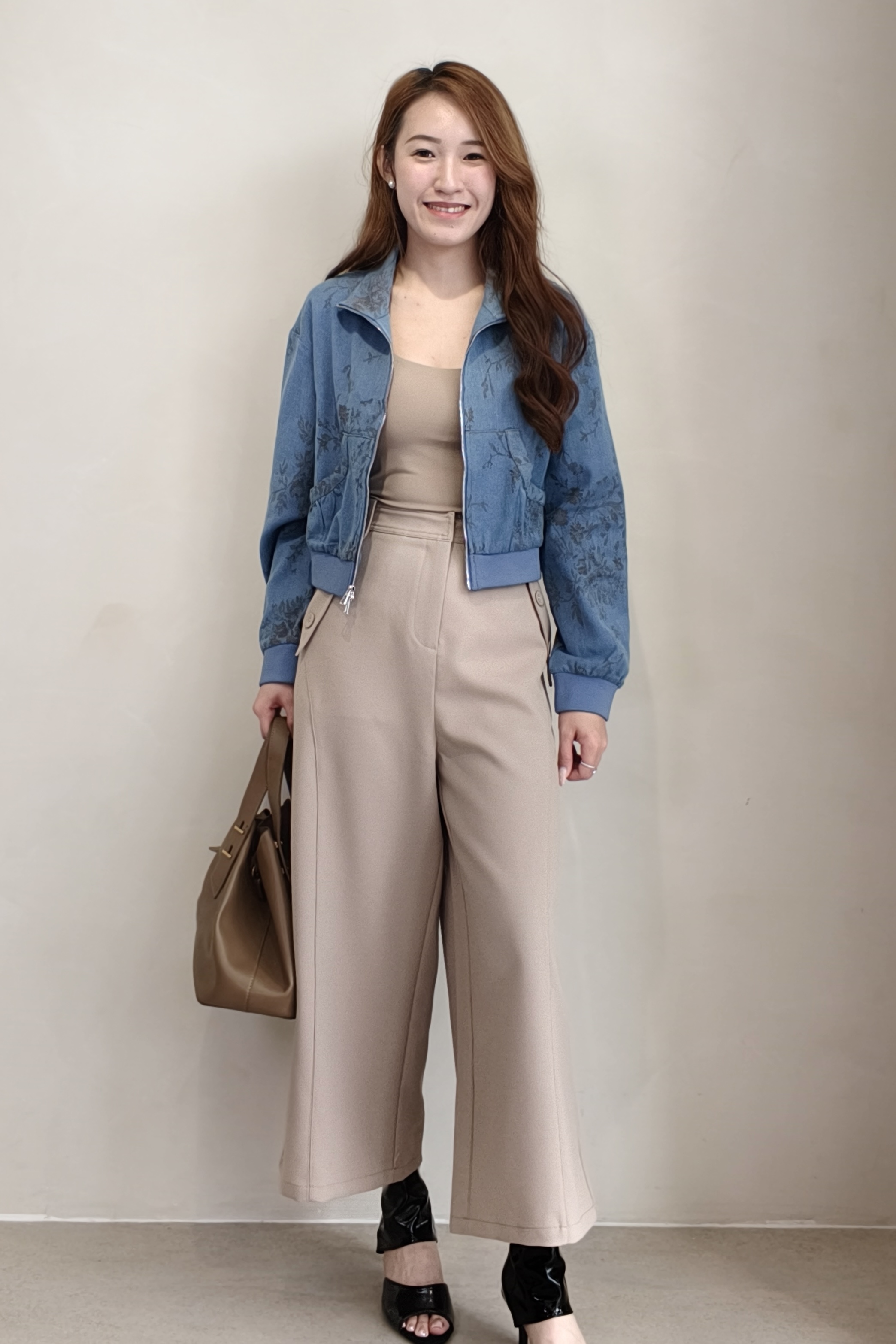 CB2762 Jacquard Cropped Zip-Up Jacket