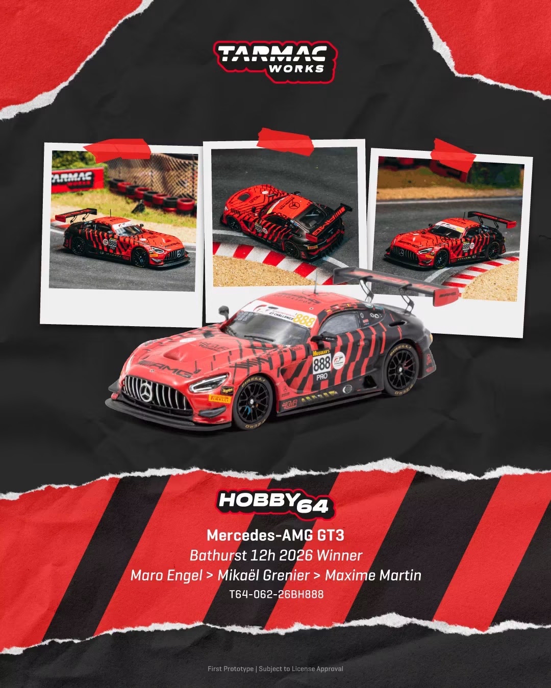 （預訂 Pre Order) Tarmac Works ( T64-062-26BH888 ) Mercedes-AMG GT3 Bathurst 12h 2026 Winner