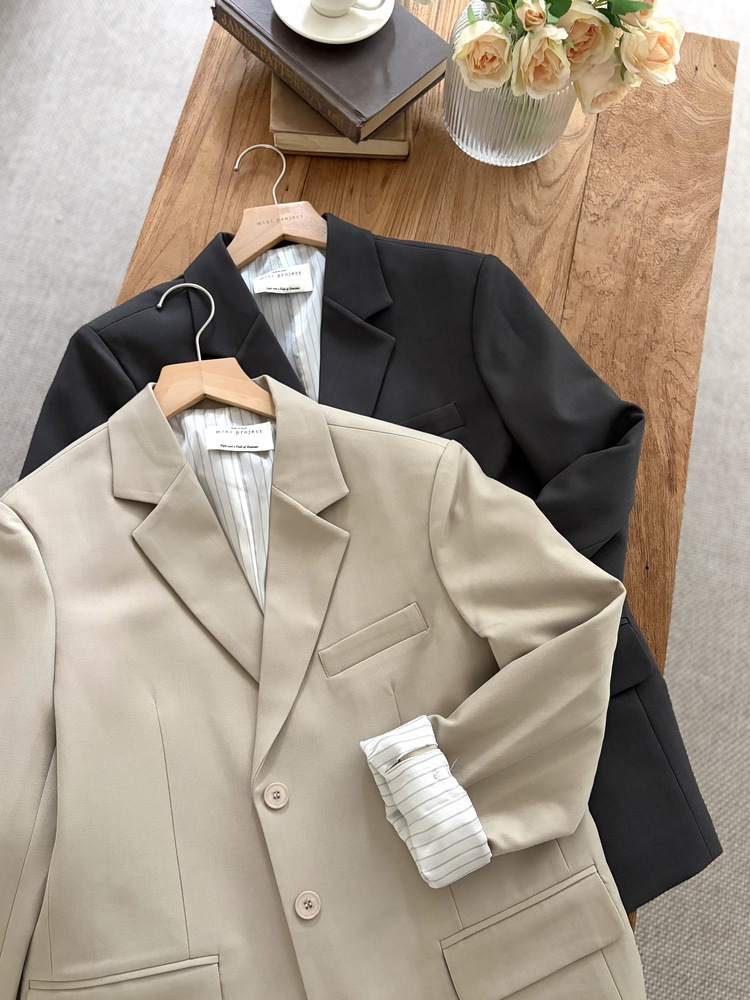 Margot Blazer with Striped Cuffs (Beige)