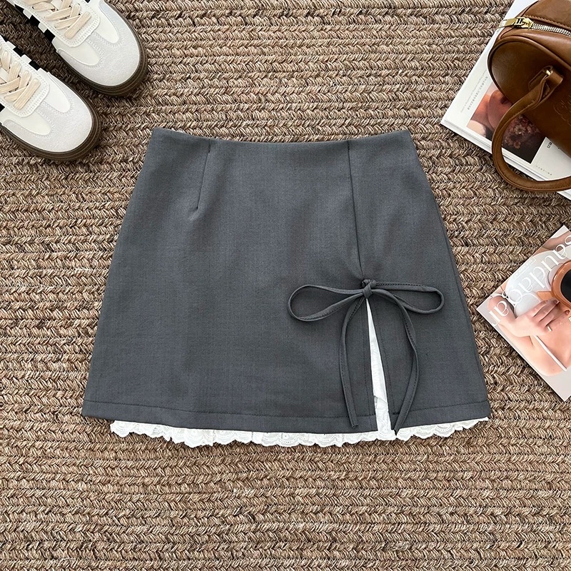 韩系甜美风蝴蝶结系带半身裙｜CN03336603