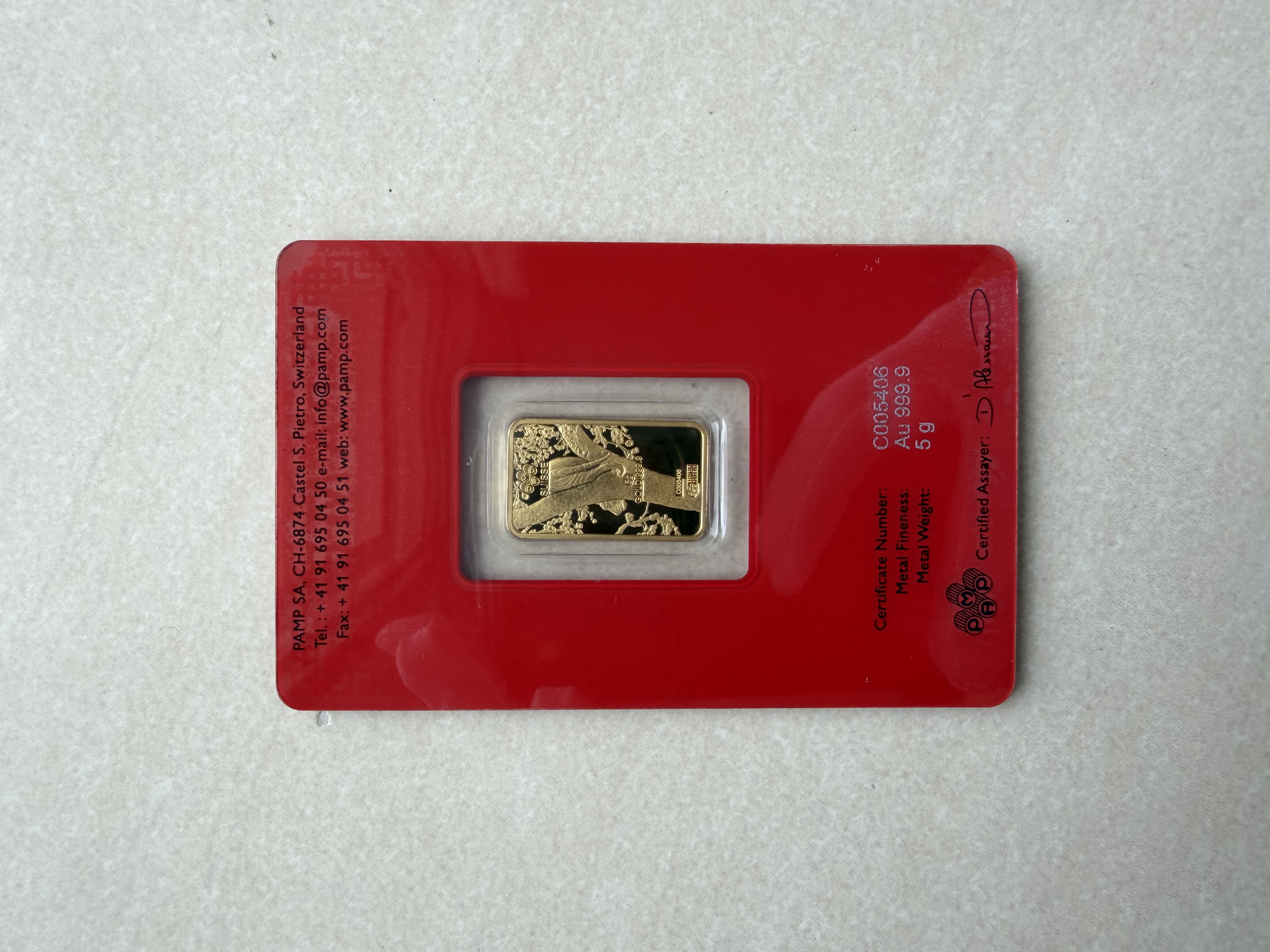 (SN5406) PAMP Lunar Tiger 2022 5g 🇨🇭Fine Gold Bar Emas 999.9 生肖虎