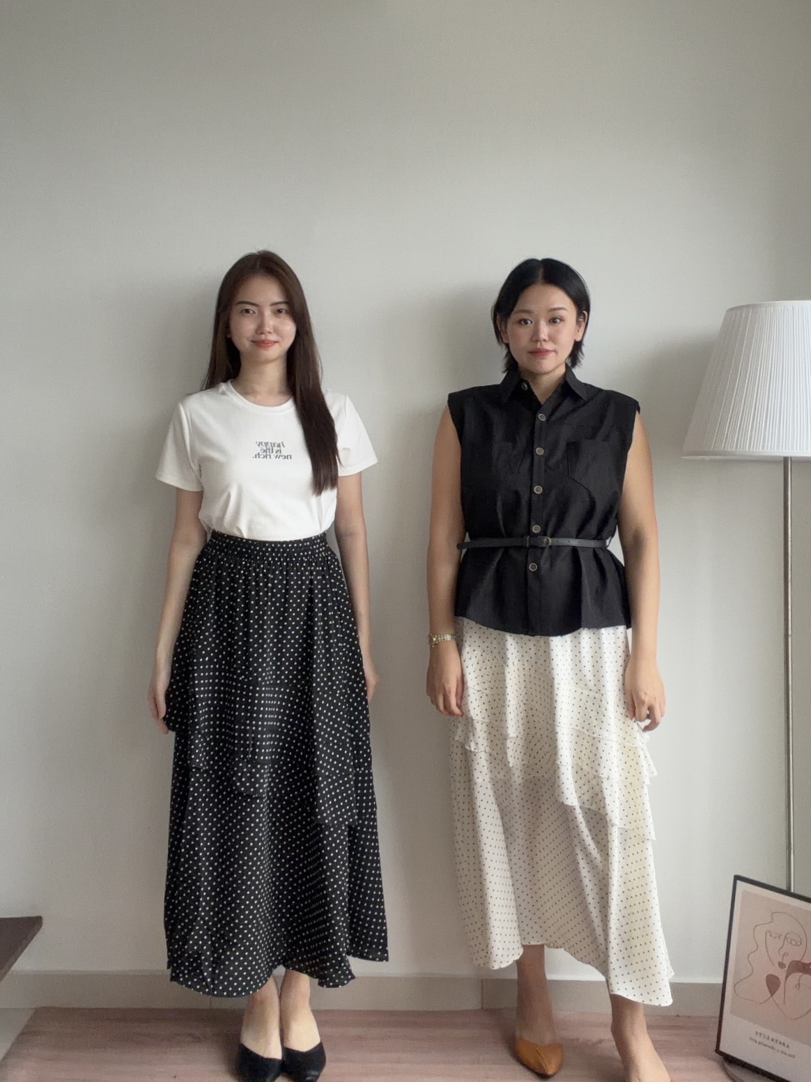 S2016 Irregular Layered Polka Dot Skirt - Black & White
