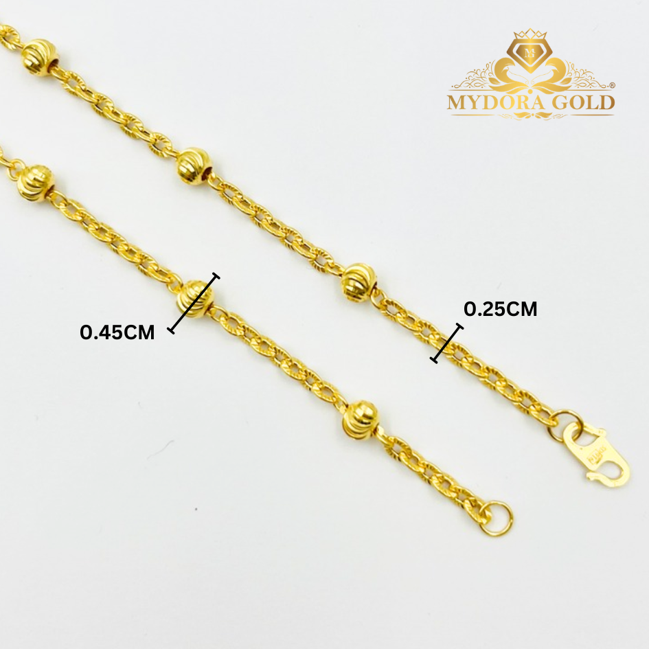 MYDORA Rantai Tangan Sauh Matahari + 5 Boba Pahat | EMAS 916/22K