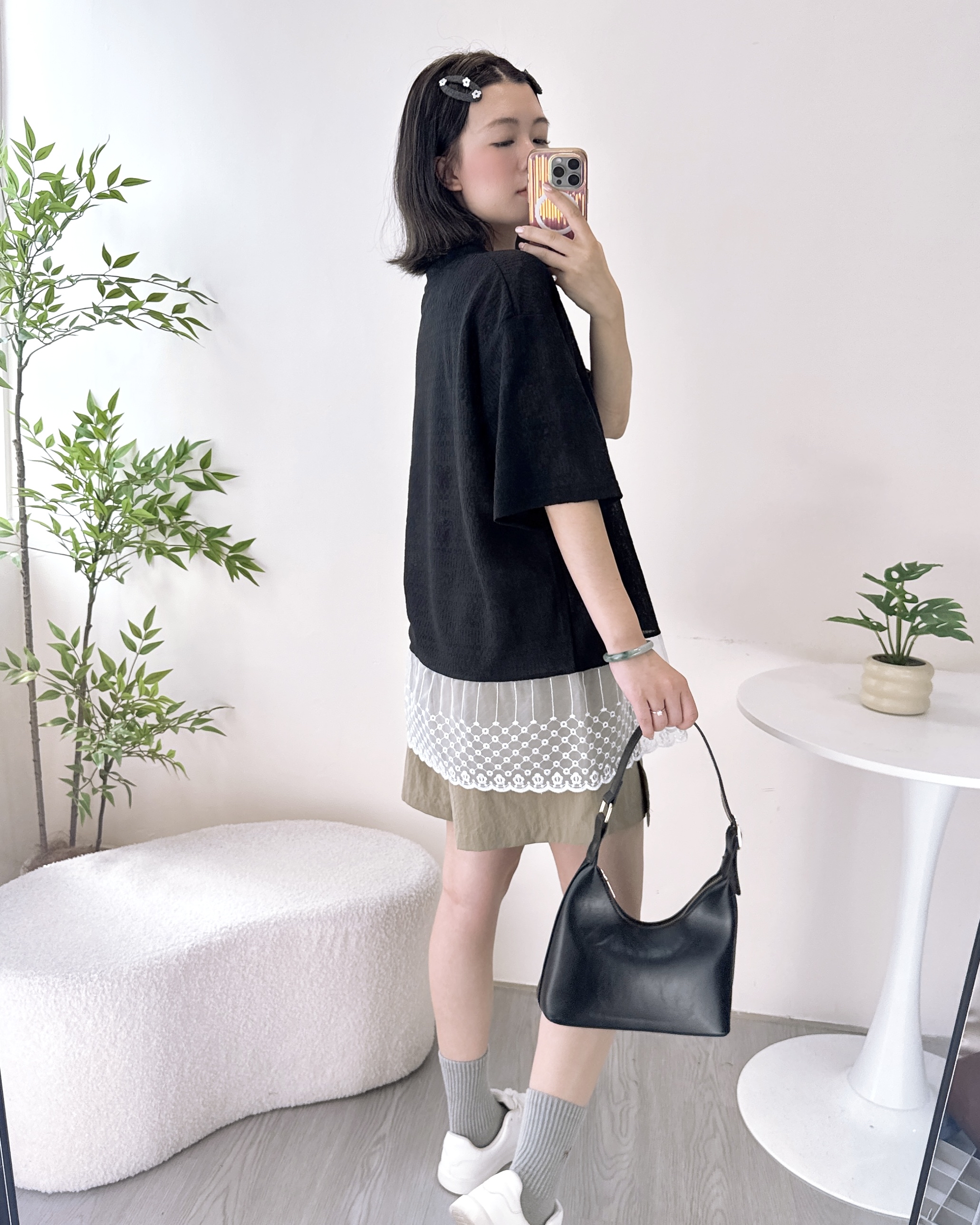 鑲珍珠針織混紗寬鬆上衣 2色