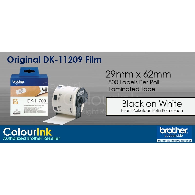 Brother Original Label Film Tape DK11209 29mm x 62mm x 800pcs Black On White Small Address Label QL700 QL800 QL820NWB
