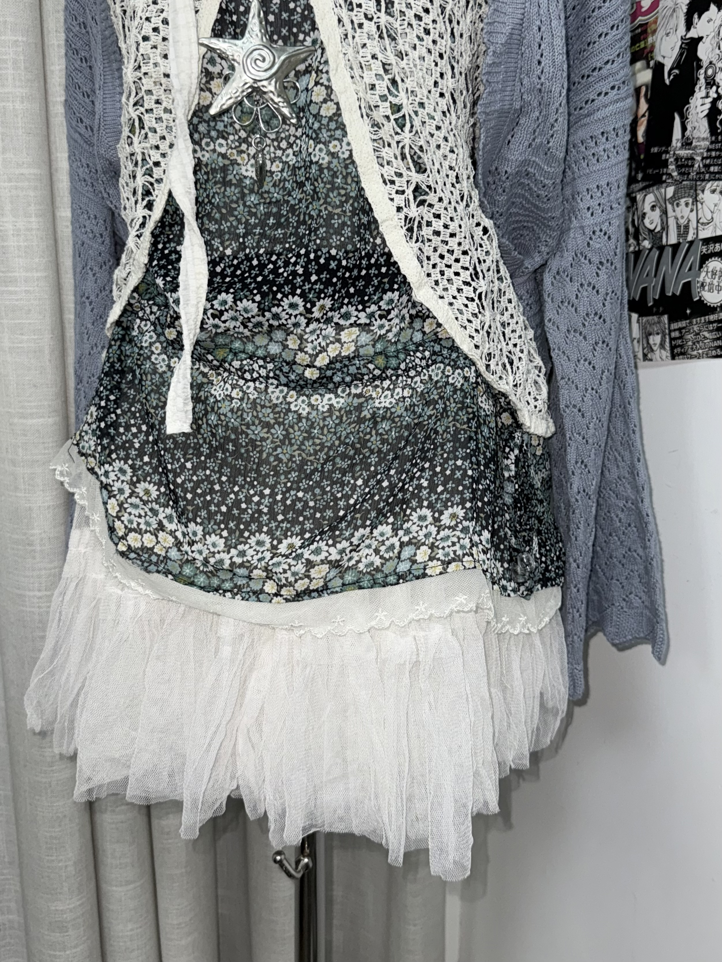 Mori-Girl Inspired Knit & Mesh Outfit Set