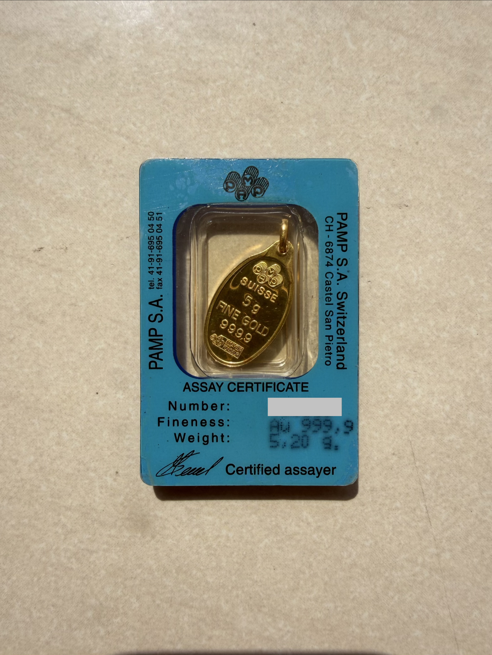 (SN431330) PAMP RARE 90’s Vintage 5.2g pendant🇨🇭Swiss Gold Bar Emas 999.9 财富女神吊坠