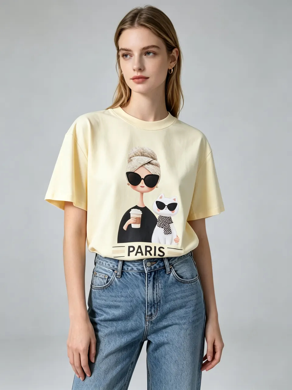 ［訂購］M002 Chi Girl Coffee Sunglass Cat Tee