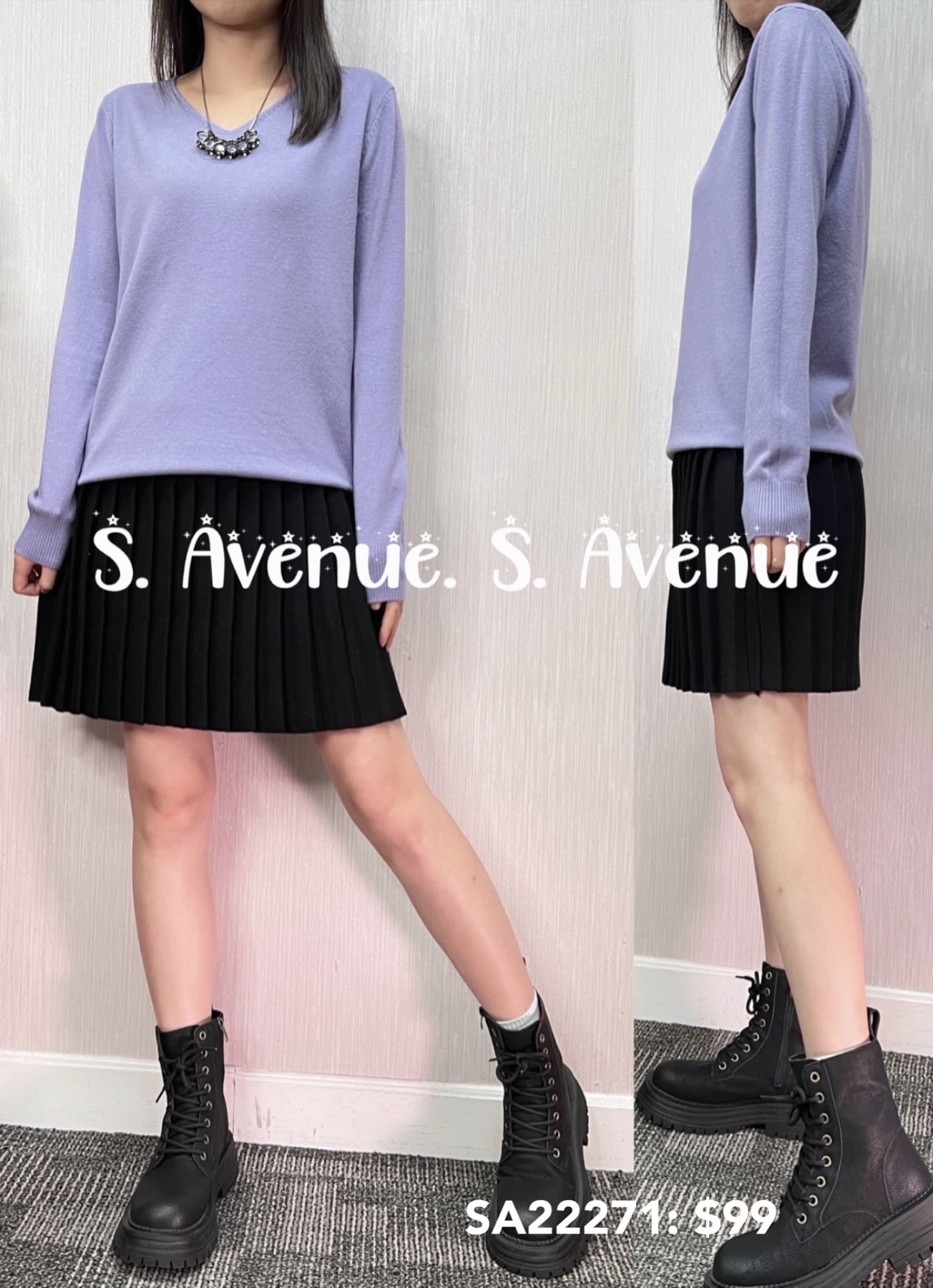 SA22271: 長袖V領淨色線冷top