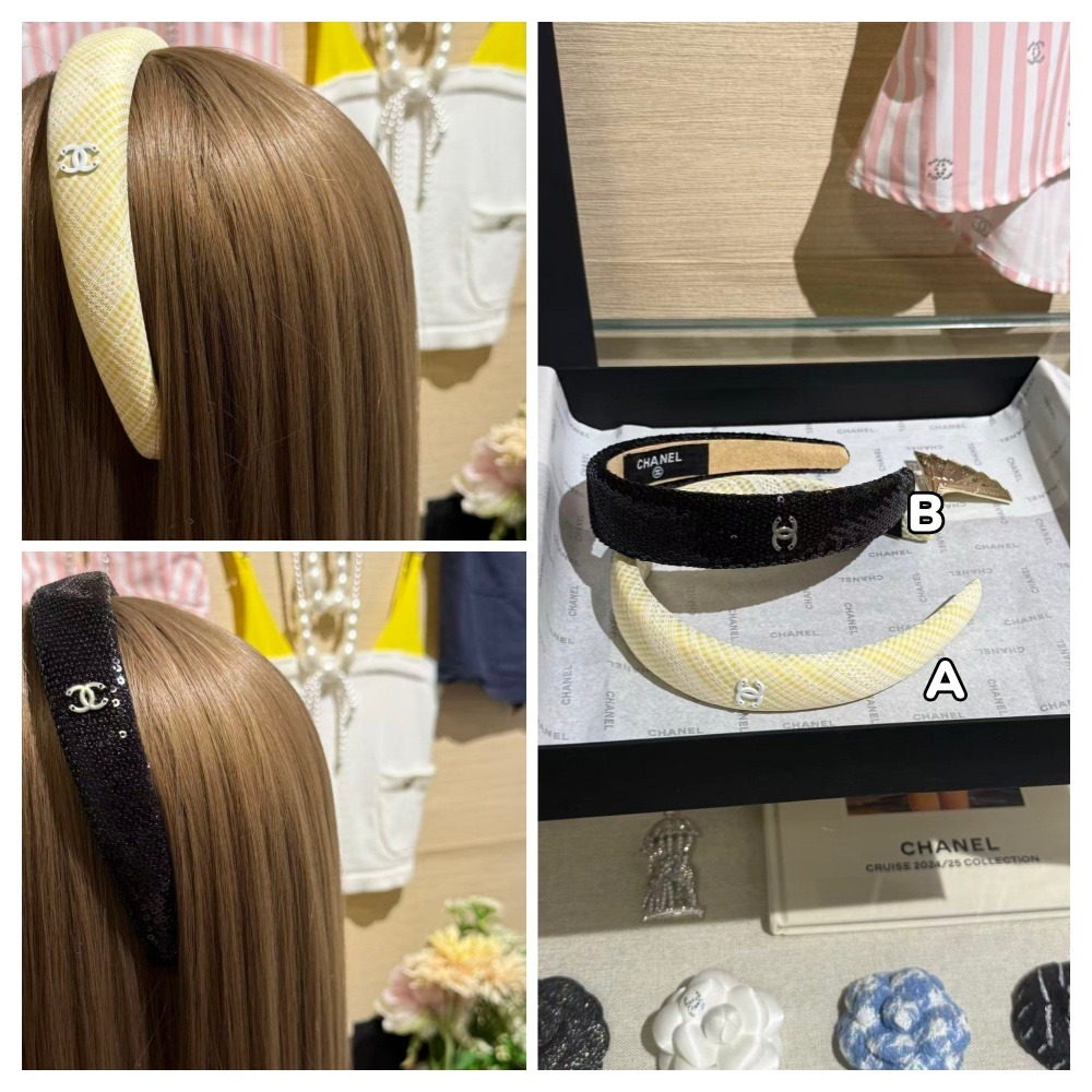 【原單】CHANEL 布藝蕾絲格紋發箍 連禮盒