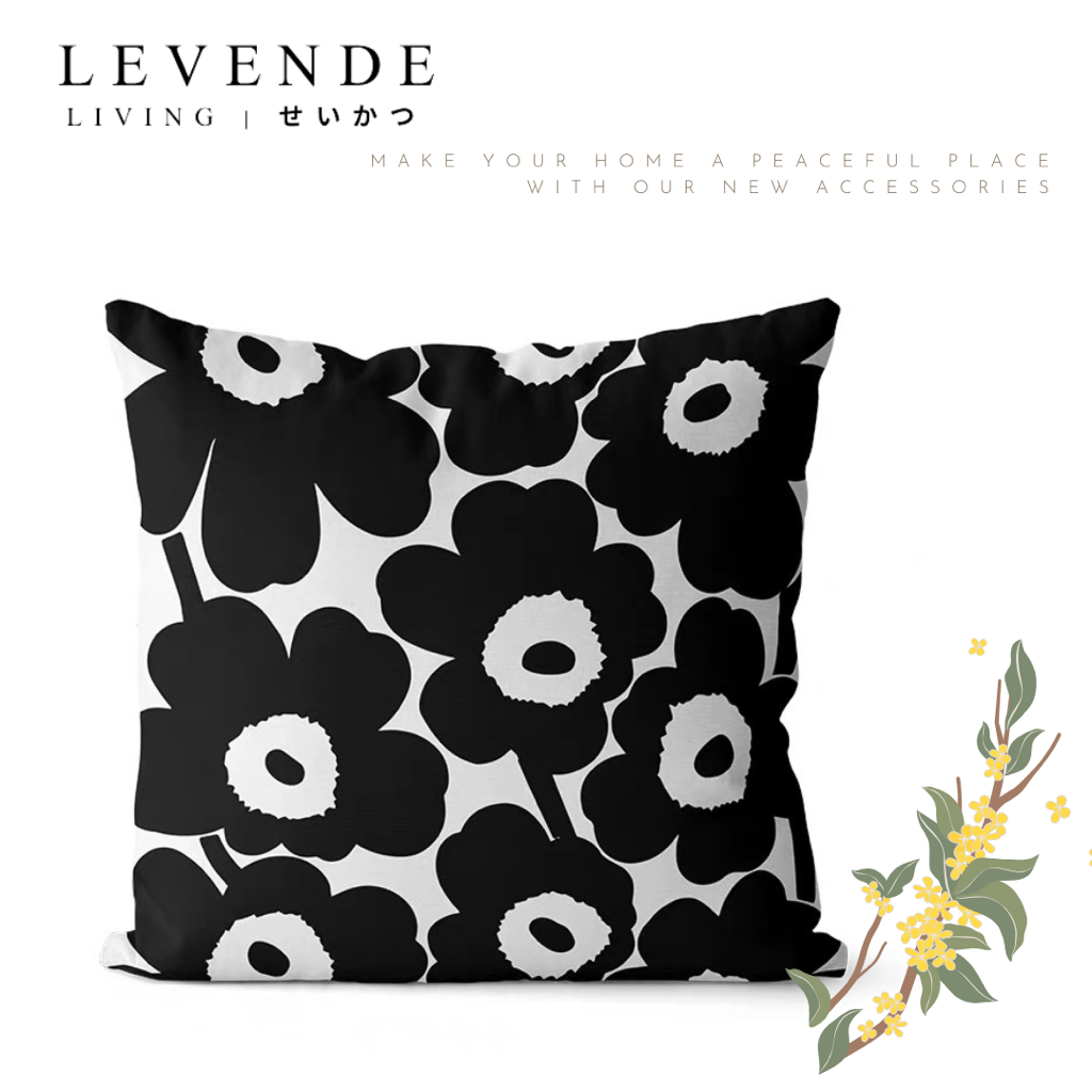 Levende 黑白幾何花朵抱枕套