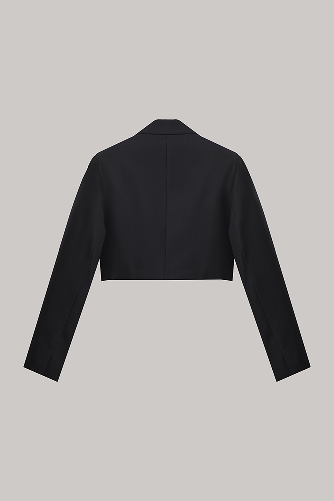 Black Cropped Blazer with Gold Accent Buttons