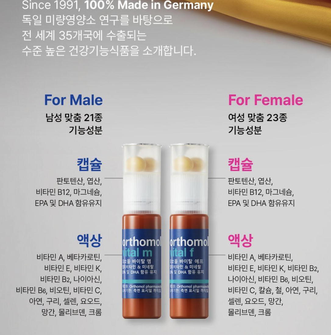 韓國直送 Orthomol Vital  男士 / 女士 專用綜合維他命 補充劑 30入/盒