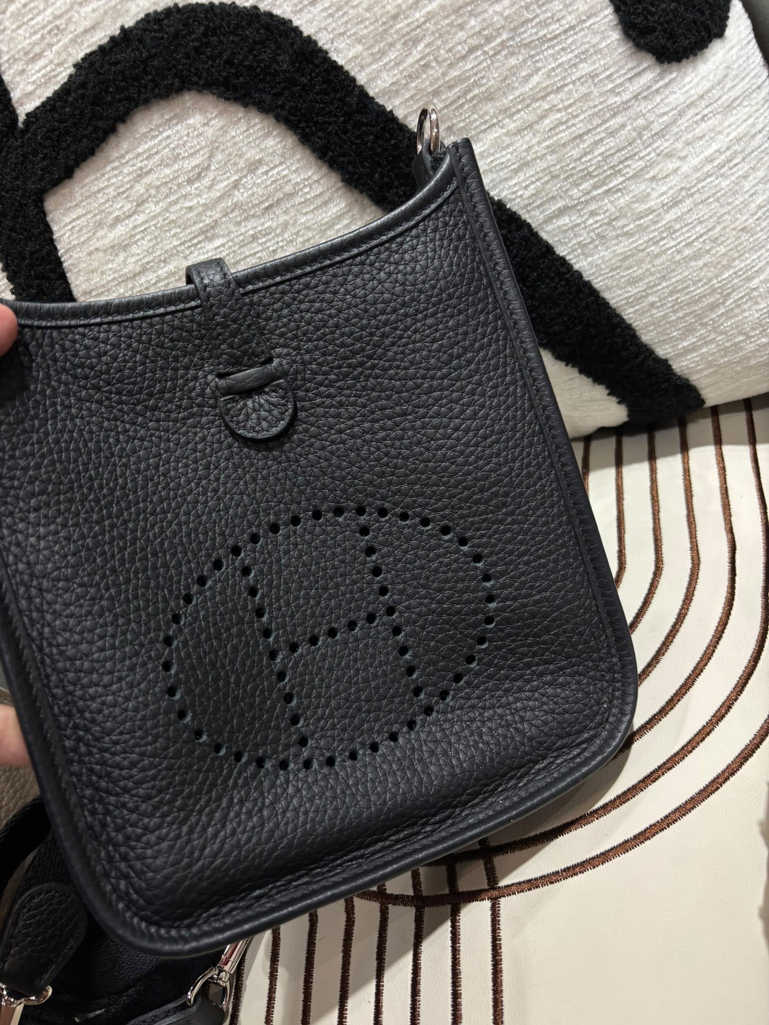Hermes mini evelyne, Stamp U 黑色銀扣 100%Authentic ,98%new  ✅dust bag✅box