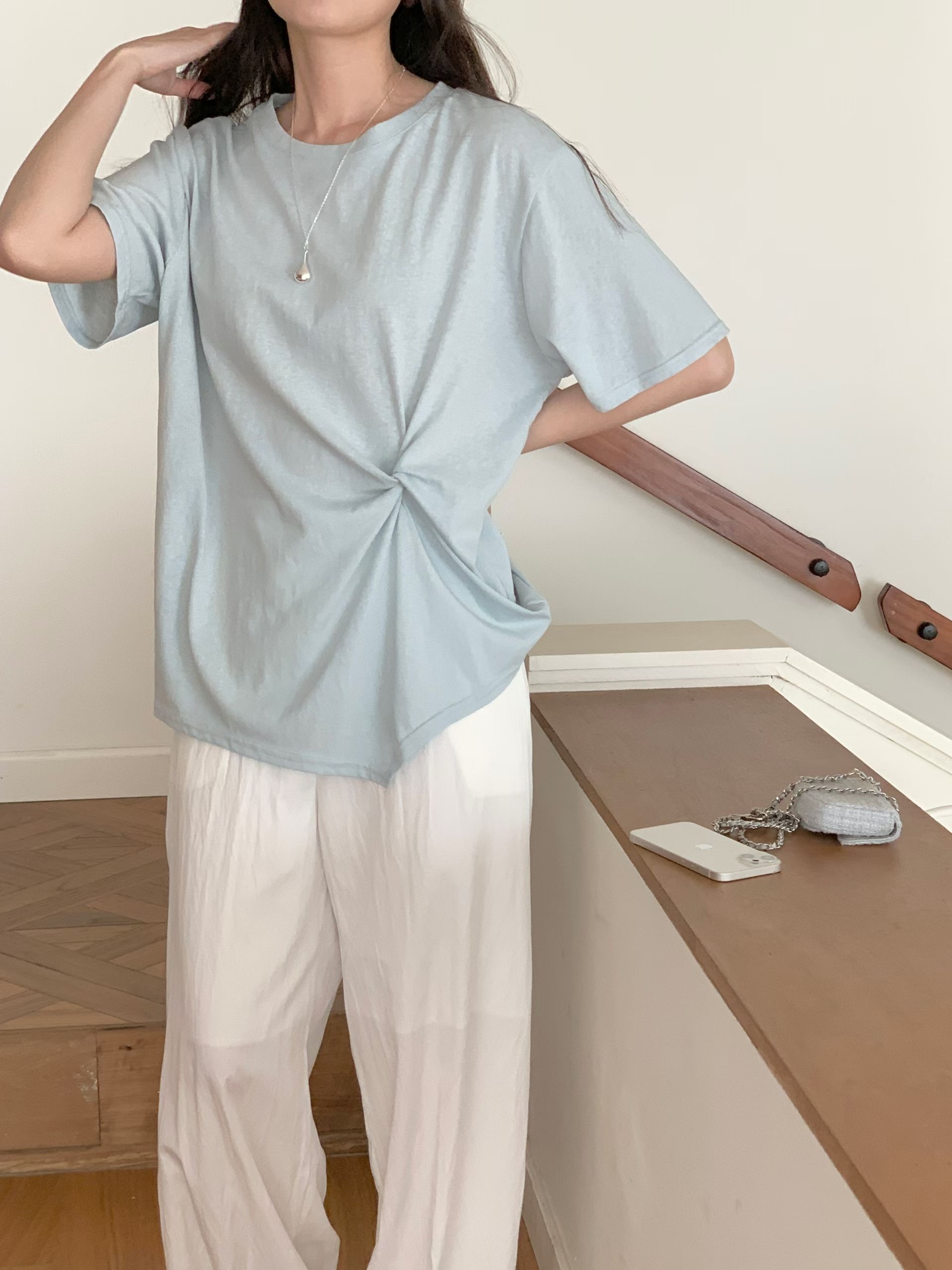 CT11 側收腰扭結棉質短袖