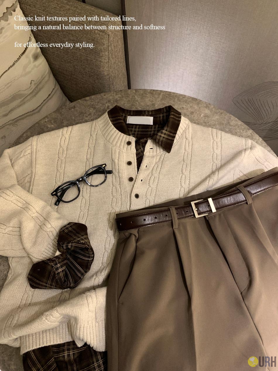 【100%保證韓國直送】經典亨利領鈕扣麻花織寬鬆針織衫 [5 color] RL114802