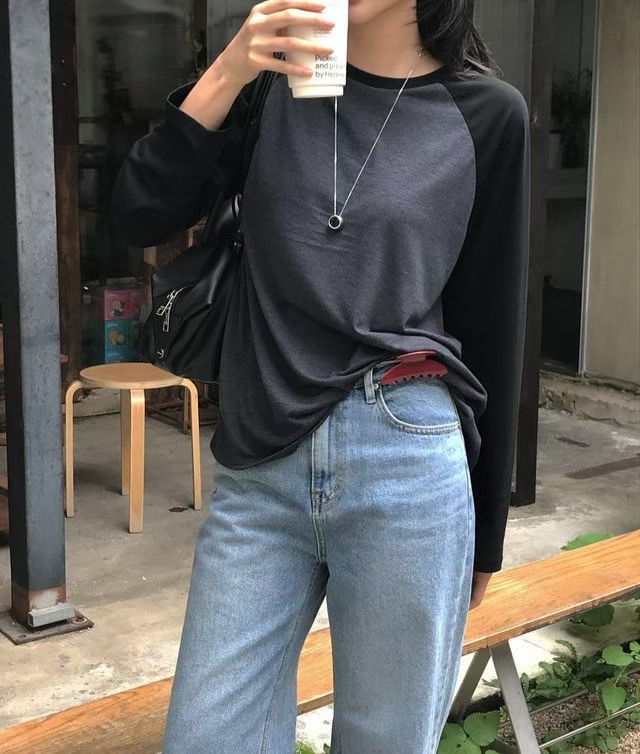 221491 拼色牛角膊長袖Te