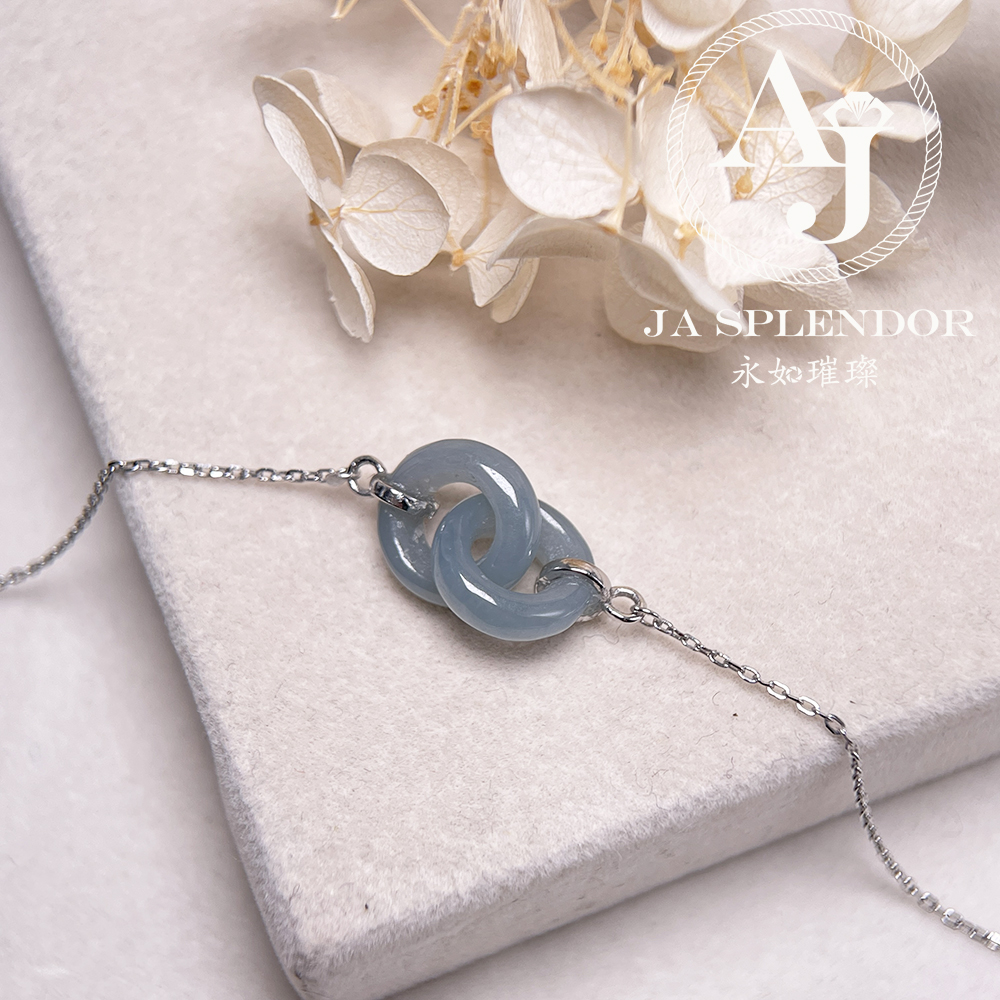 JN-2242 天然翡翠A玉 時尚愛你一生雙環吊墜連項鏈