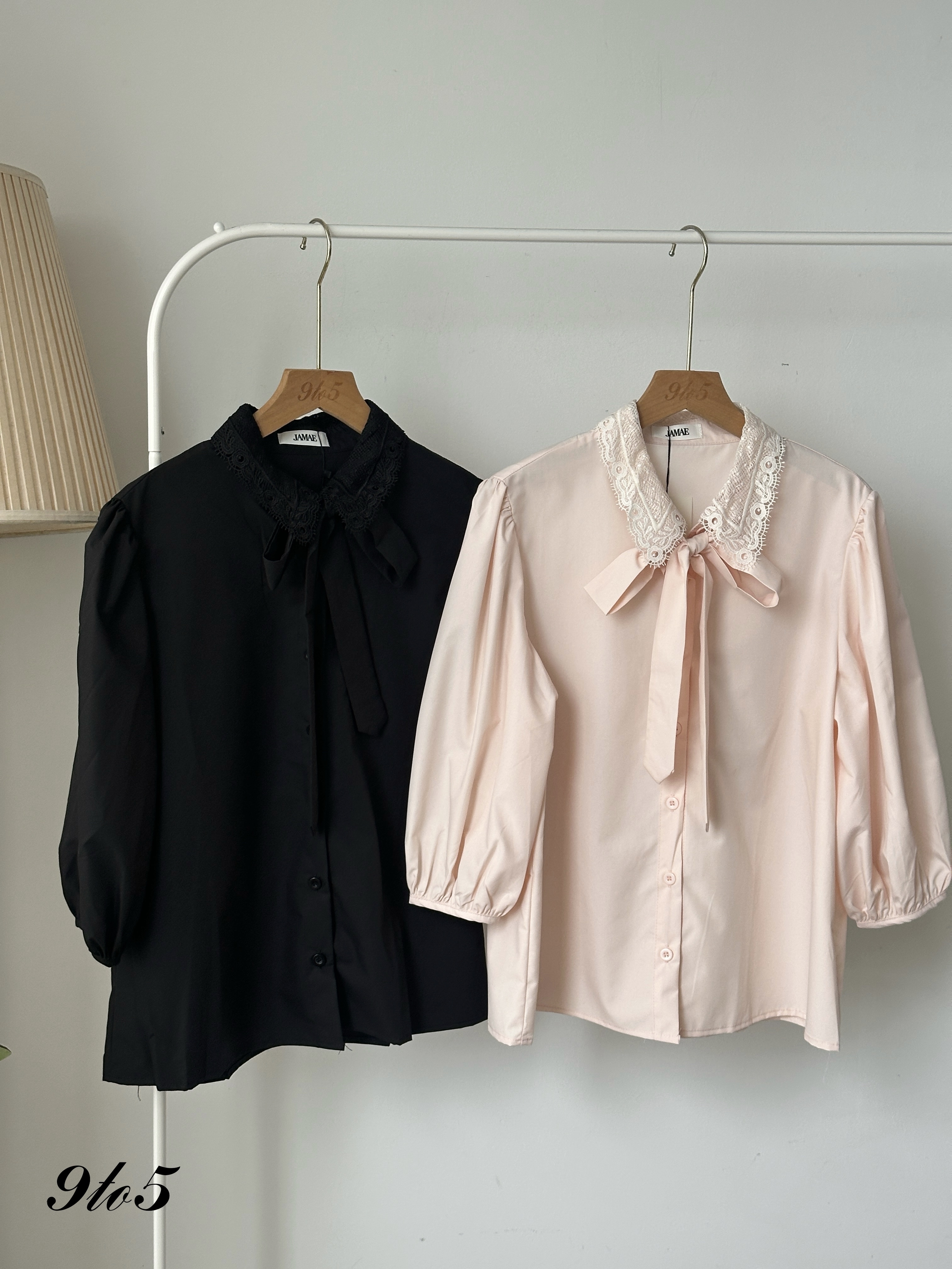 T4090 Puff Sleeve Lace Collar Shirt - 4 Colors 