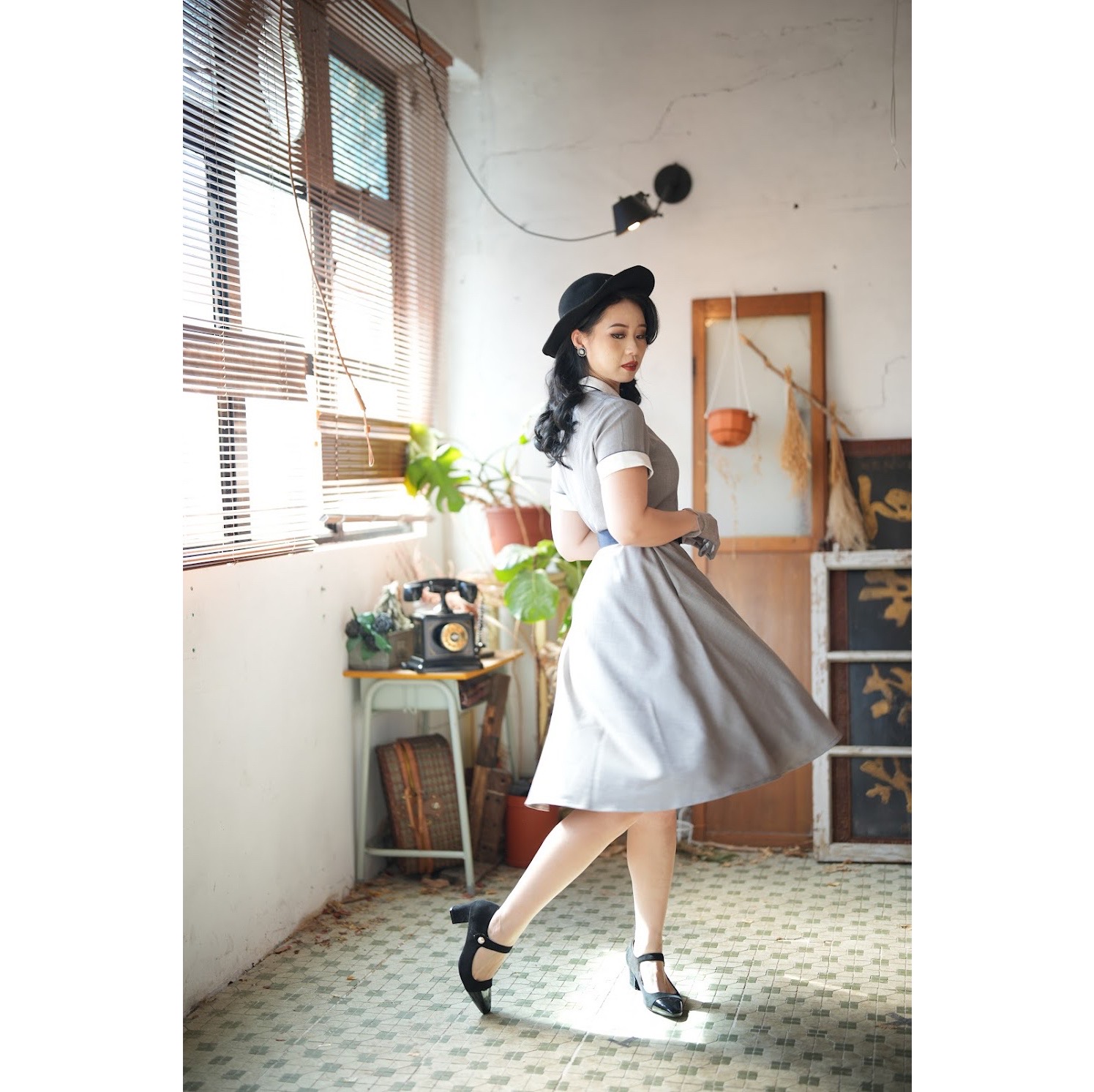 (Last Vest S)1950s Vogue Lady Half Way Button Up Dress -Vest(FM178)