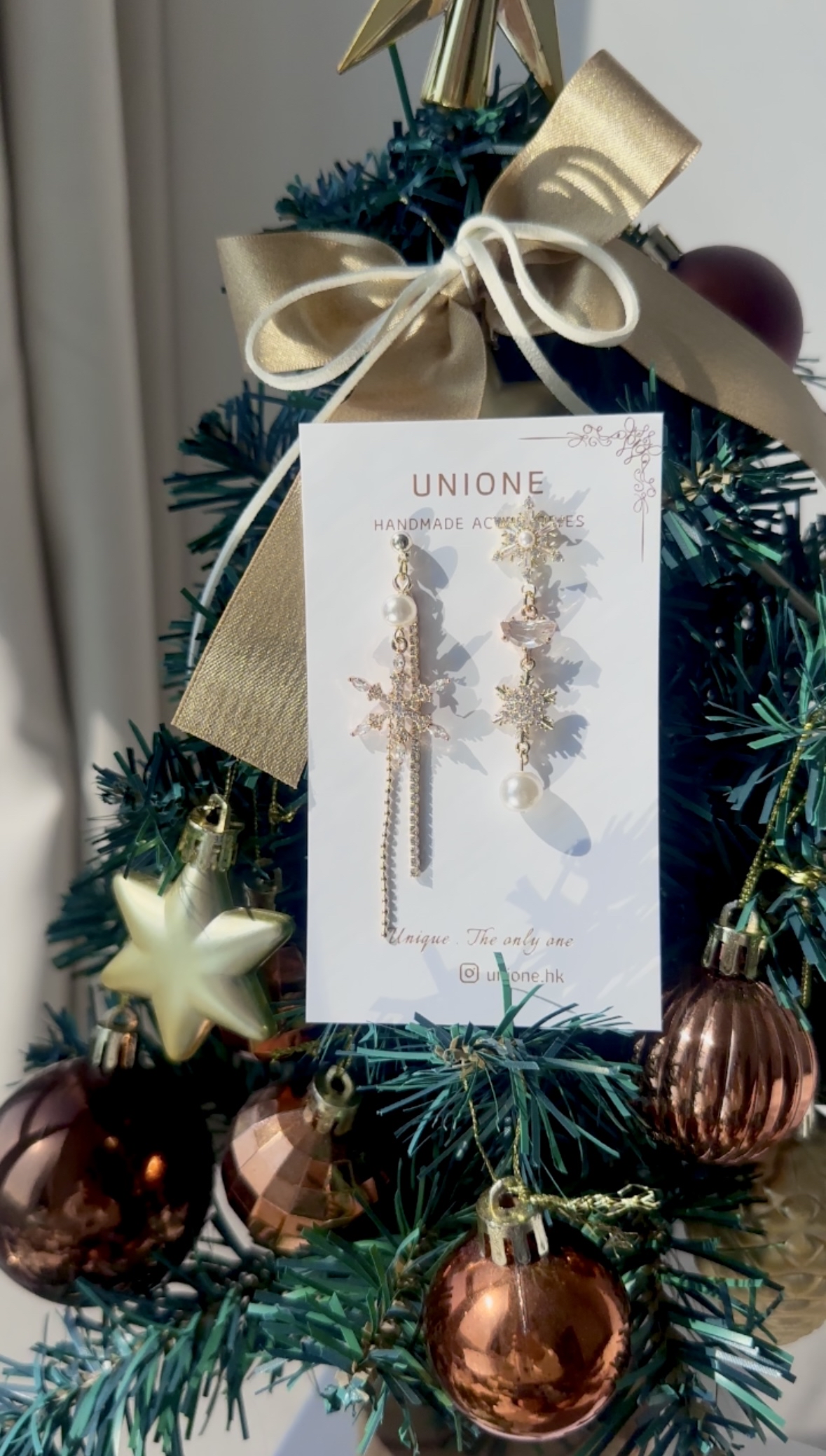 白色聖誕❄️珍鑽星耳環(金)