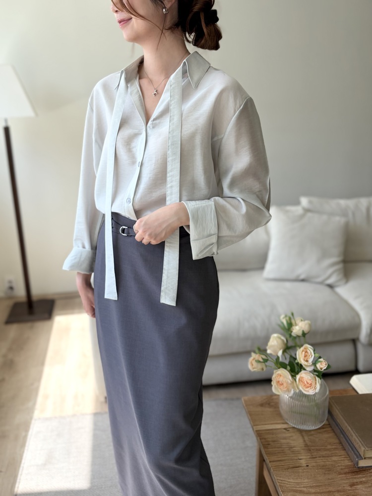 Tie Detail Sheer Blouse (Mint)