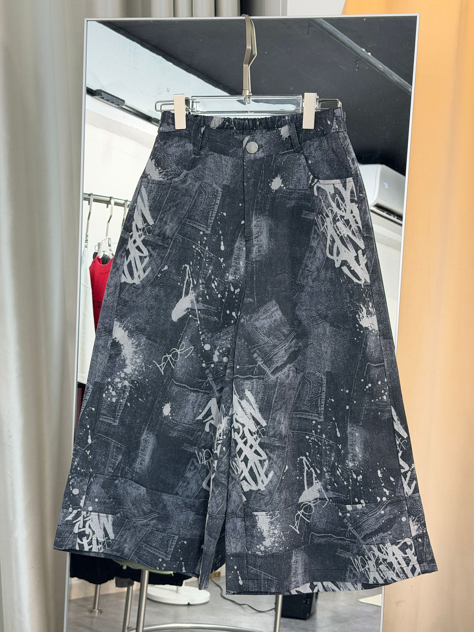 潮流潑墨寬鬆牛仔7分褲