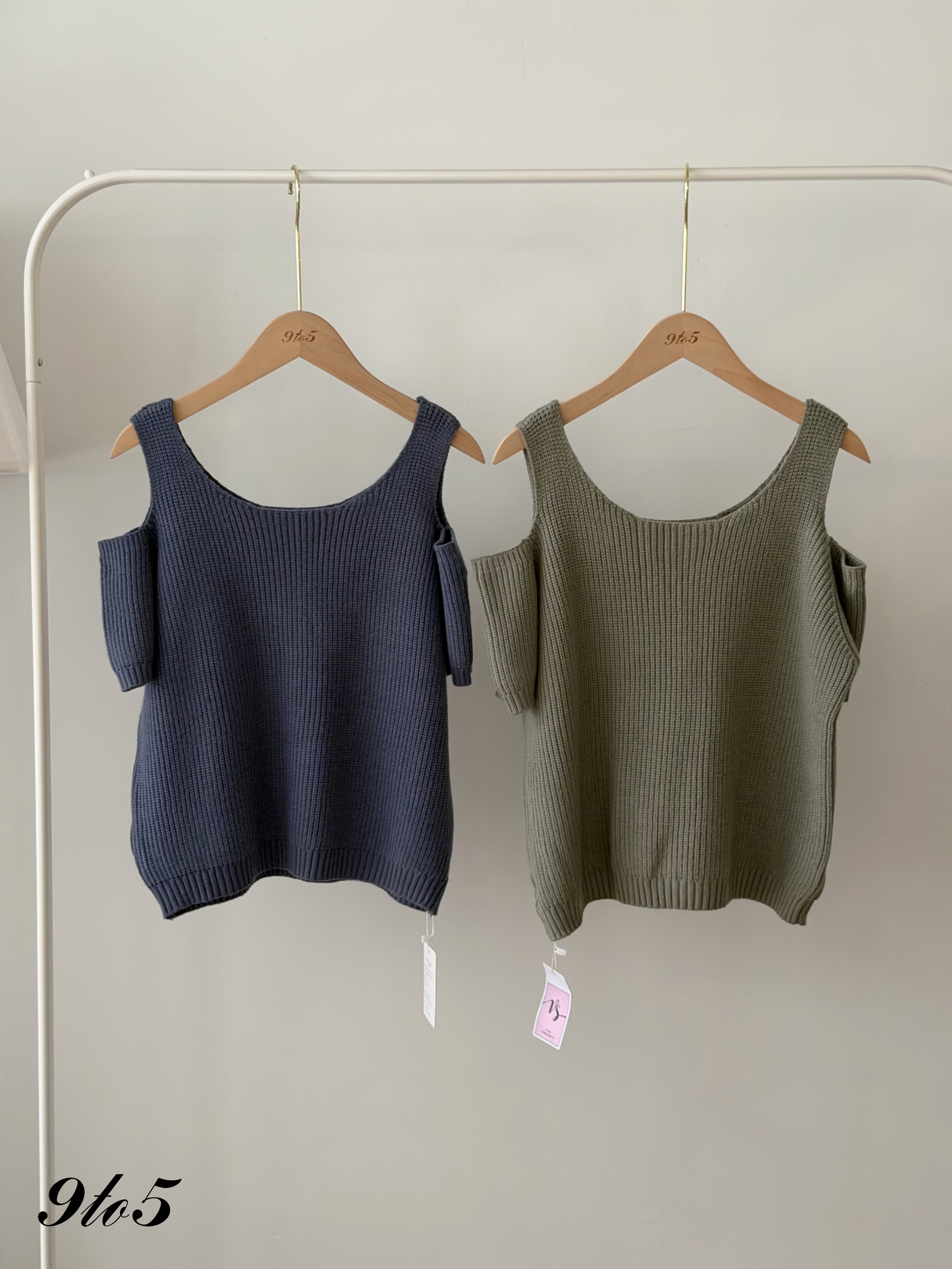 T4471 Ribbed Cold Shoulder Knit Top - 4 Colors 