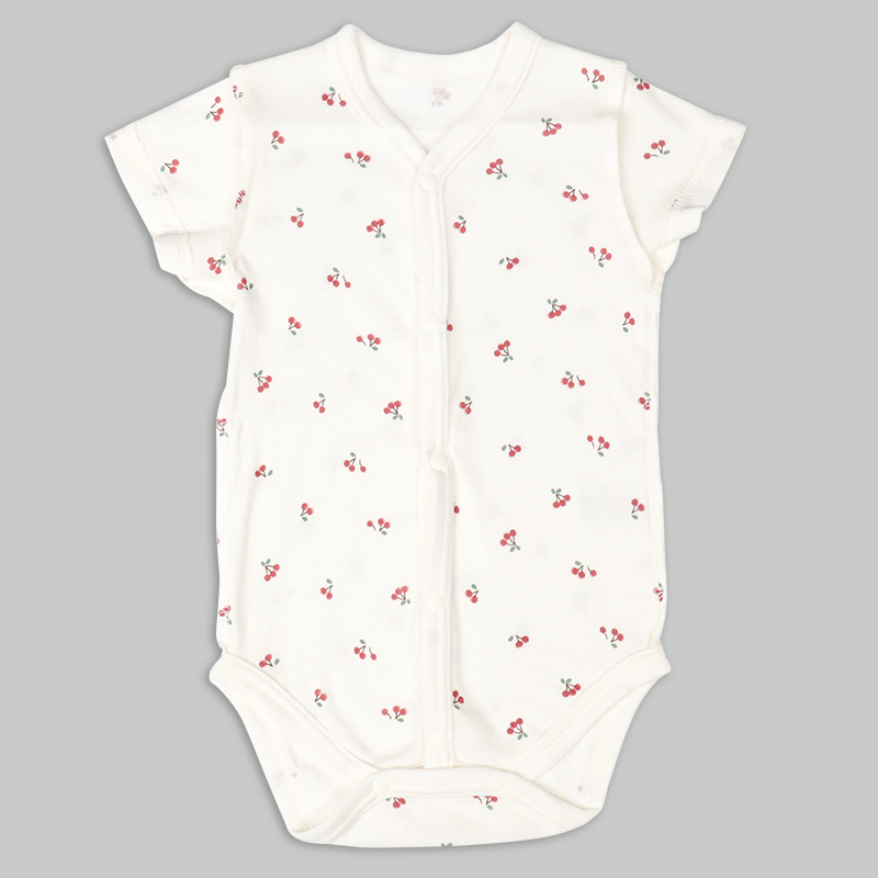 🇯🇵預訂 日本直送🇯🇵櫻桃印花純棉前開式短袖包屁衣兩件套