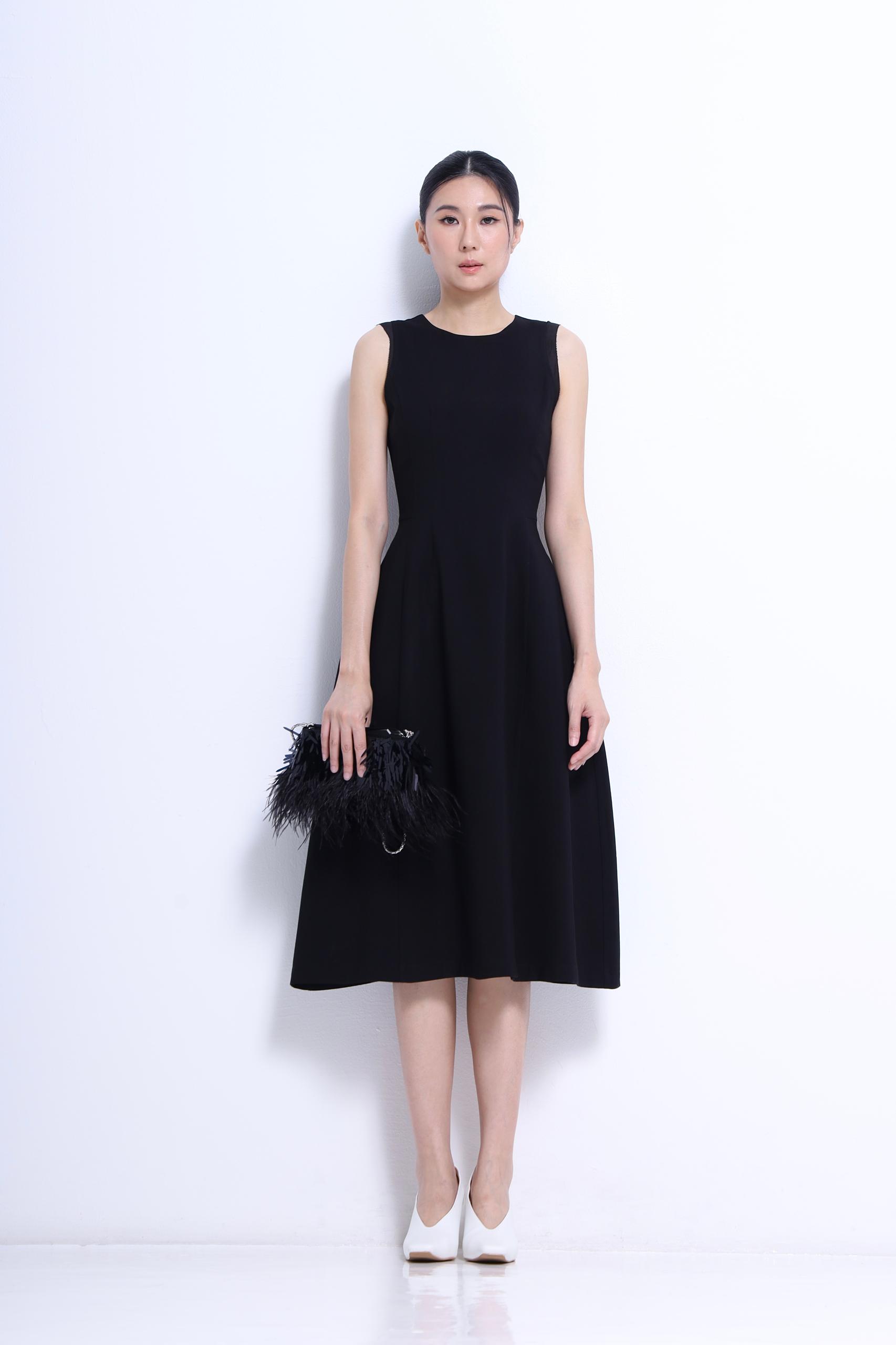 CD2159 ROUNDNECK SOLID FIT FLARE DRESS