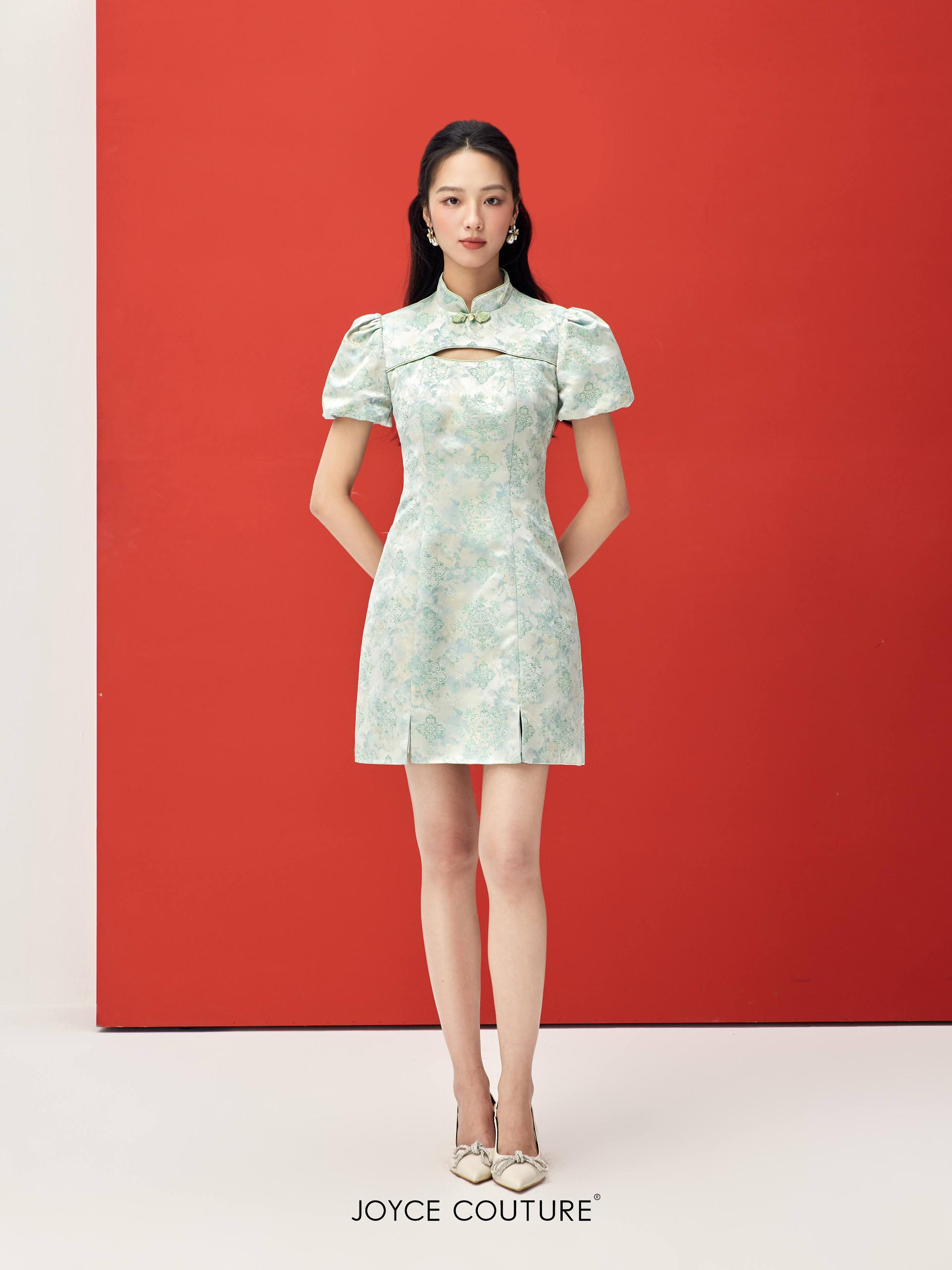 泡泡袖旗袍连身裙 D0105