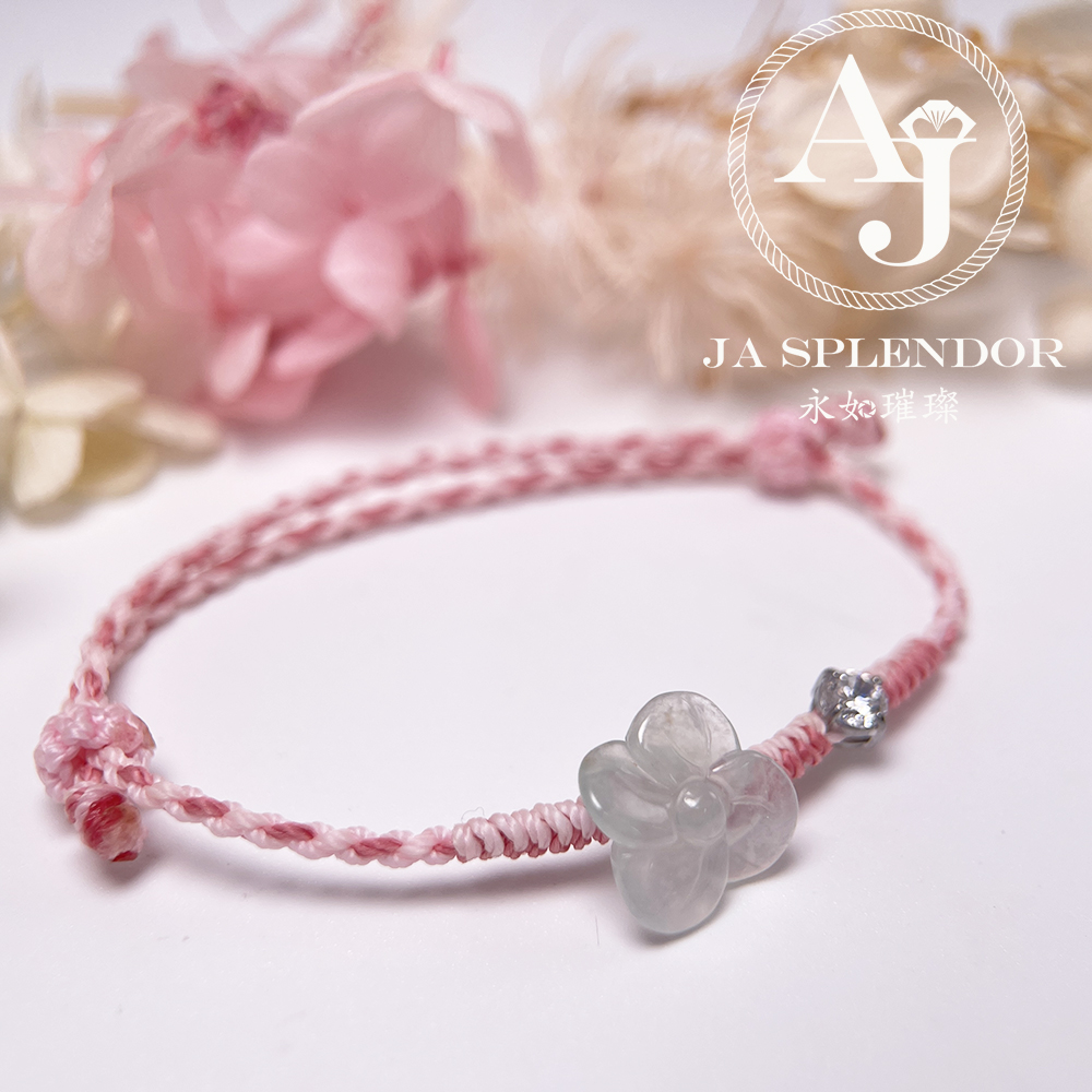 JN-3431 天然翡翠A玉-冰種白冰立體小花手繩