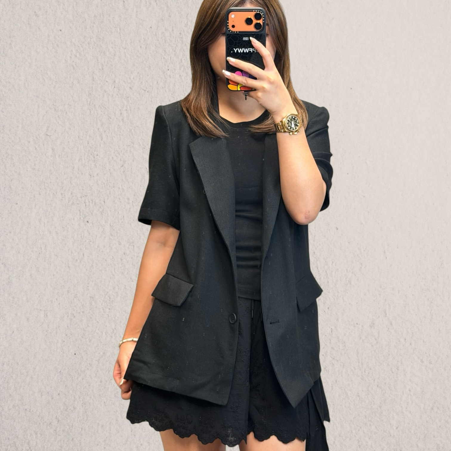 221120 麻質圓腳邊短西裝外套